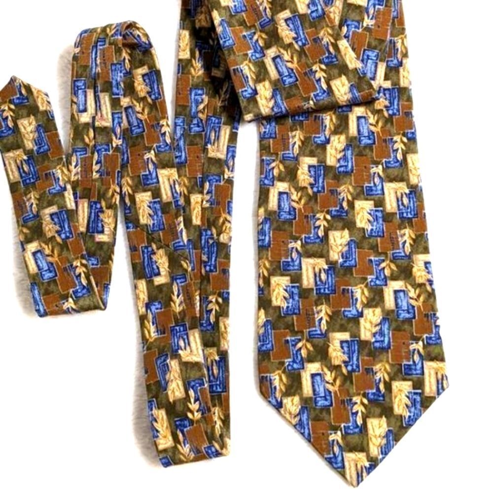 Vintage Men's 100% Silk Tie by Cambridge Classic Leaf Motif - Picture 9 of 11